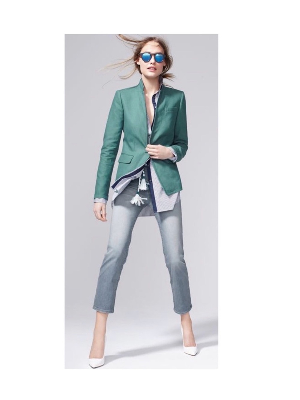 J. Crew Regent Linen Blazer Jacket Autumn Bluegrass Teal Green Size 4 #B8430